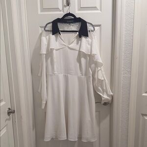 Elodie White Dress with Black Collar